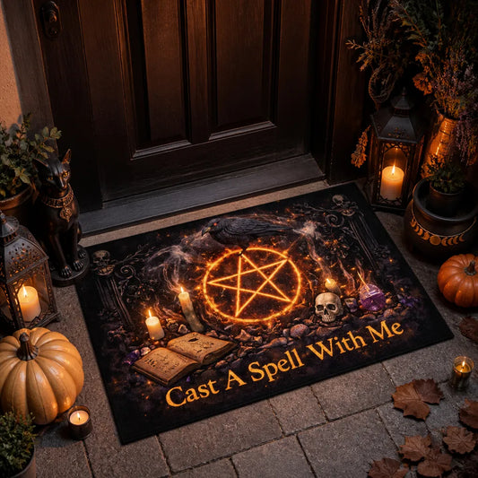 Pentacle & Dark Raven Gothic Witchcraft Doormat – Witchy Halloween Welcome Mat for Witch Decor_mockup_1.webp