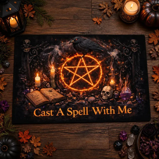 Pentacle & Dark Raven Gothic Witchcraft Doormat – Witchy Halloween Welcome Mat for Witch Decor_mockup_3.webp