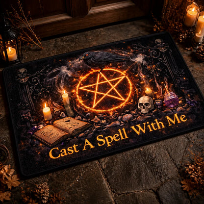 Pentacle & Dark Raven Gothic Witchcraft Doormat – Witchy Halloween Welcome Mat for Witch Decor_mockup_2.webp