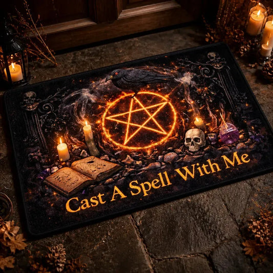Pentacle & Dark Raven Gothic Witchcraft Doormat – Witchy Halloween Welcome Mat for Witch Decor_mockup_2.webp