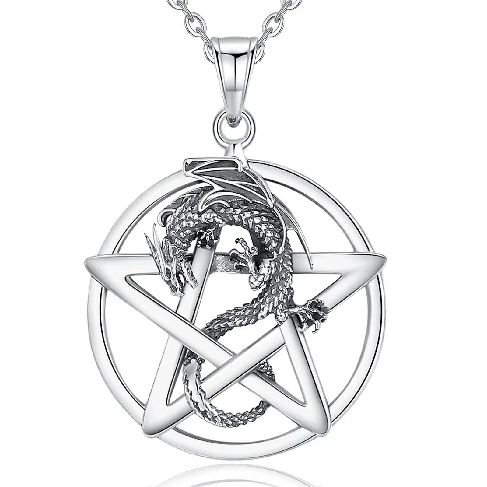 Pentacle Dragon Necklace Pagan Pentacle Necklace-MoonChildWorld