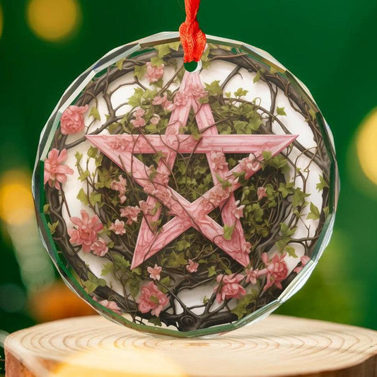 Pentacle Glass Ornament Pagan Wicca Yule Tree Ornament-MoonChildWorld