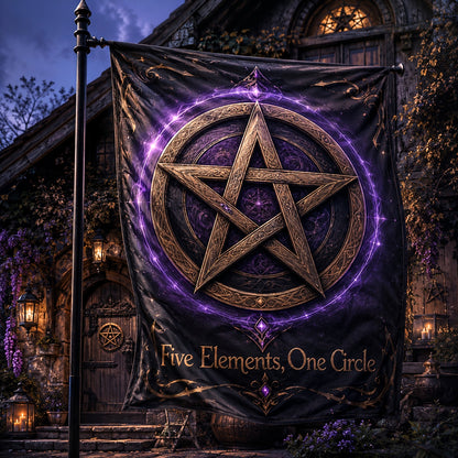 Pentacle Grand Ward house flag with Five Elements One Circle protection design