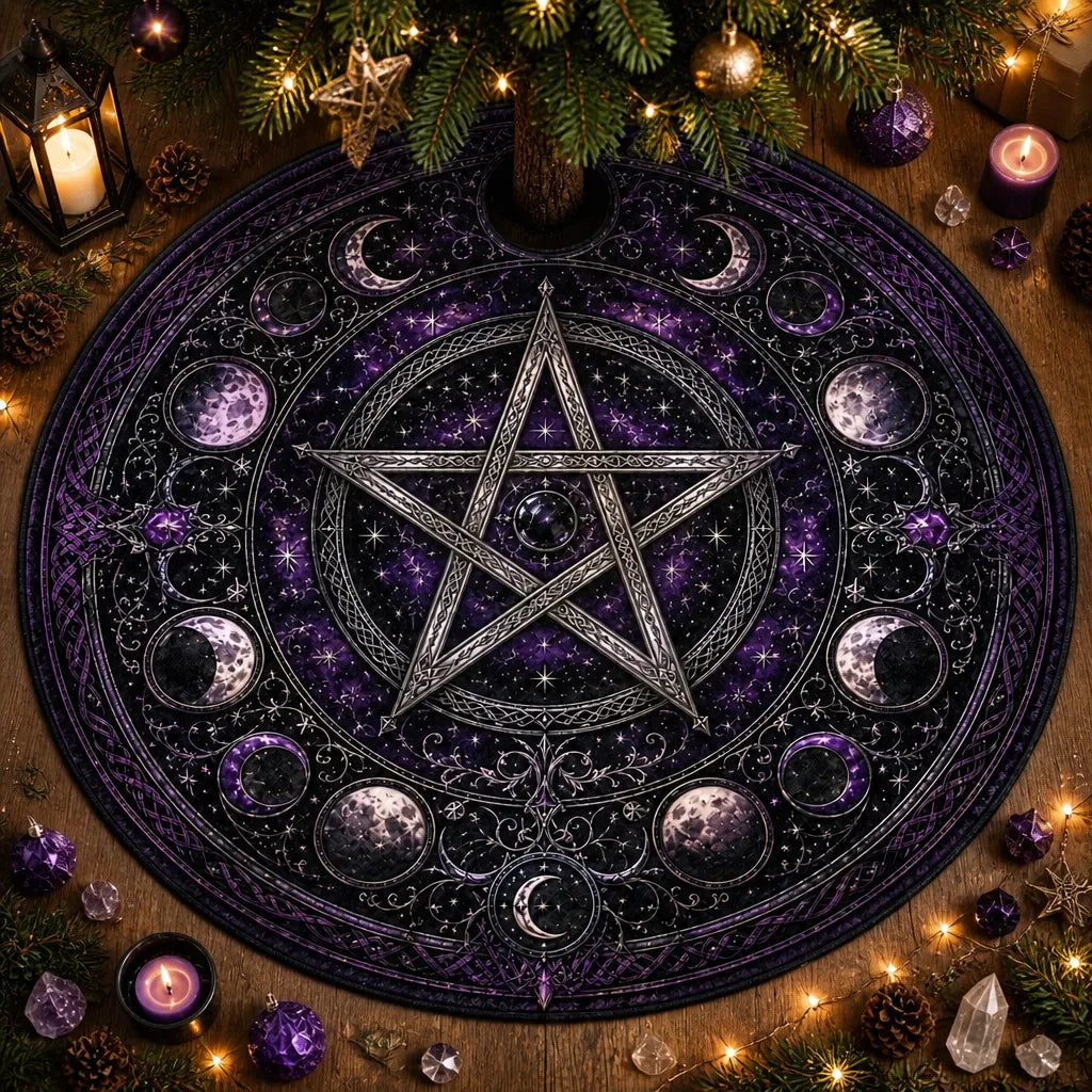 Pentacle Moon Phase Yule Tree Skirt – Pagan Witchy Gothic Decor_mockup_1.webp