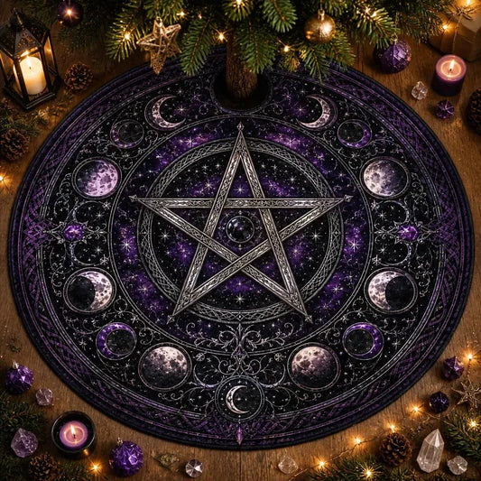Pentacle Moon Phase Yule Tree Skirt – Pagan Witchy Gothic Decor_mockup_1.webp