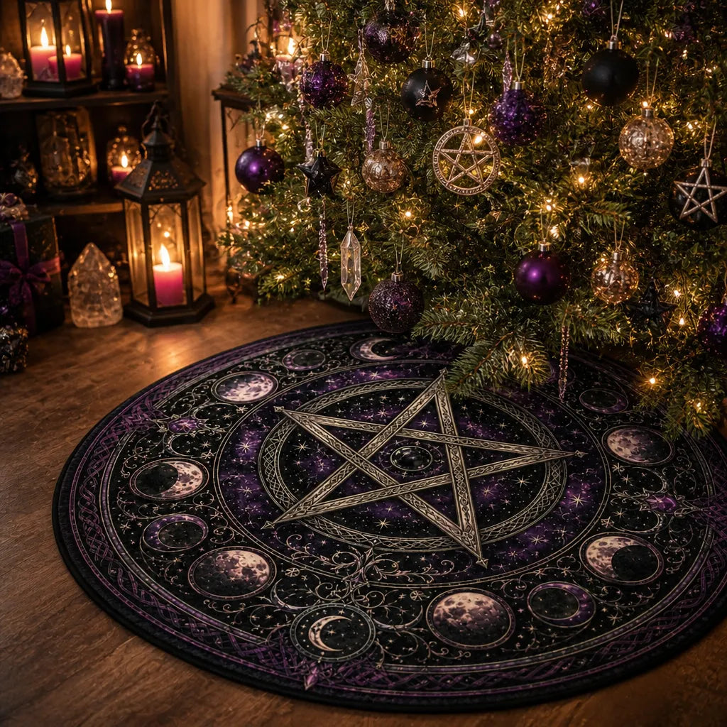 Pentacle Moon Phase Yule Tree Skirt – Pagan Witchy Gothic Decor_mockup_2.webp
