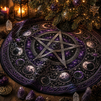 Pentacle Moon Phase Yule Tree Skirt – Pagan Witchy Gothic Decor_mockup_3.webp