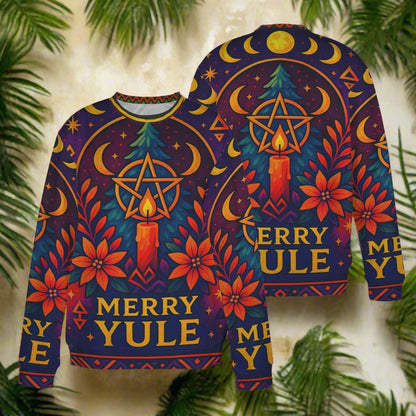 Pentacle Moon Phases Wicca Yule Sweatshirt Pagan Christmas Sweater-MoonChildWorld