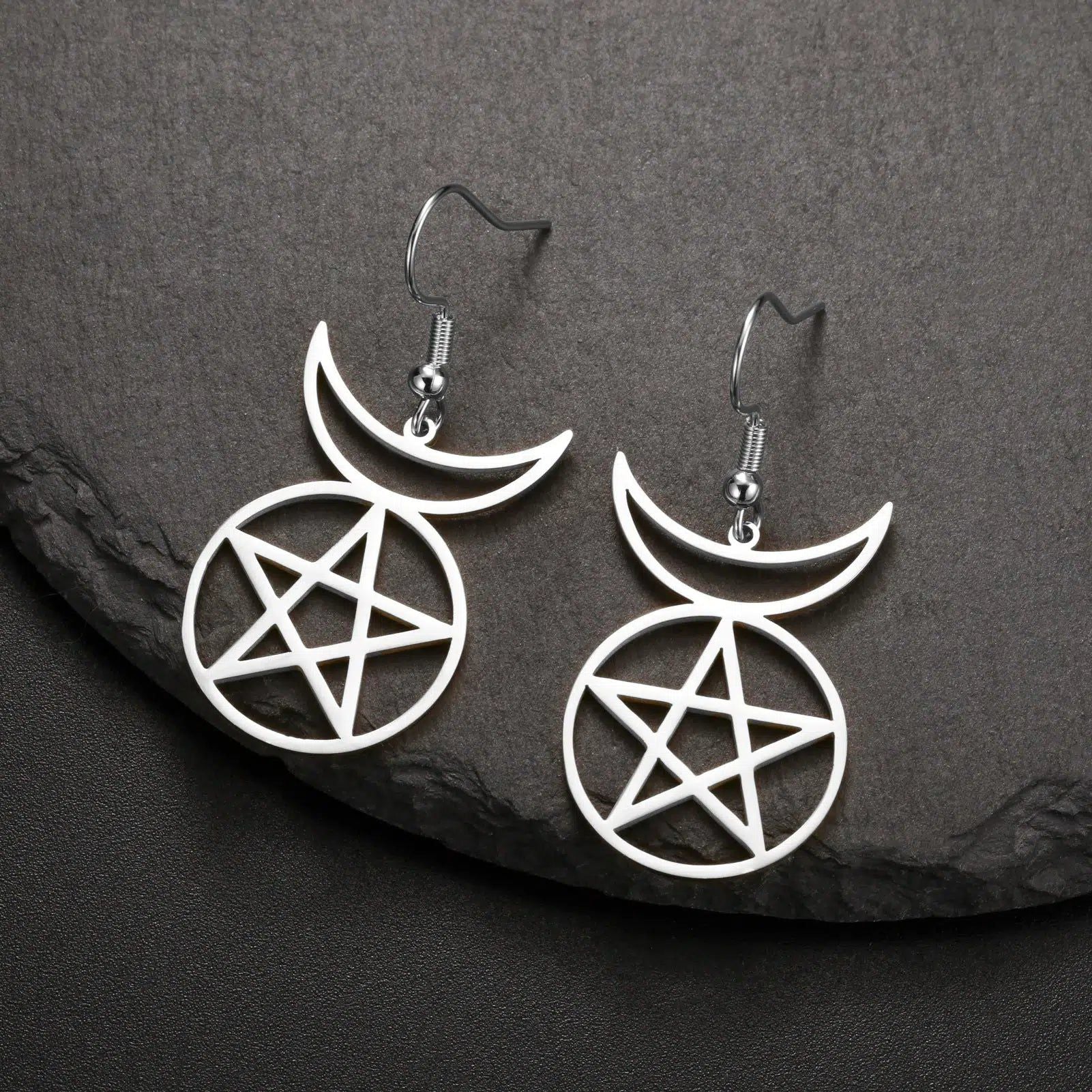 Pentacle Moon Witchcraft Earrings Wicca Amulet Jewelry-MoonChildWorld