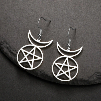 Pentacle Moon Witchcraft Earrings Wicca Amulet Jewelry