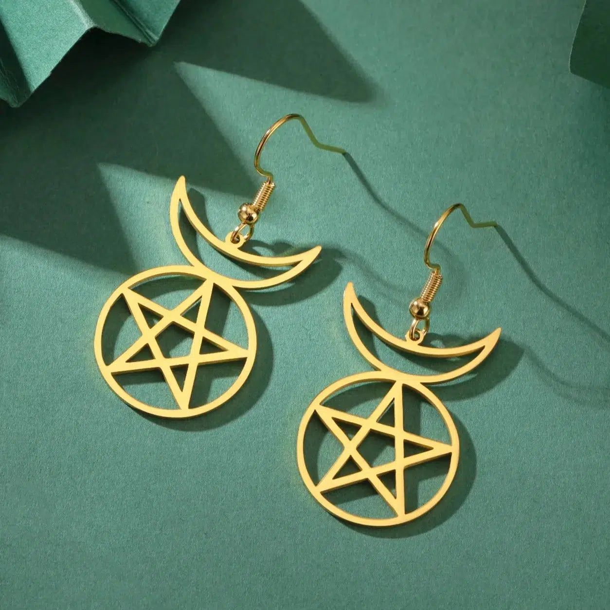 Pentacle Moon Witchcraft Earrings Wicca Amulet Jewelry-MoonChildWorld