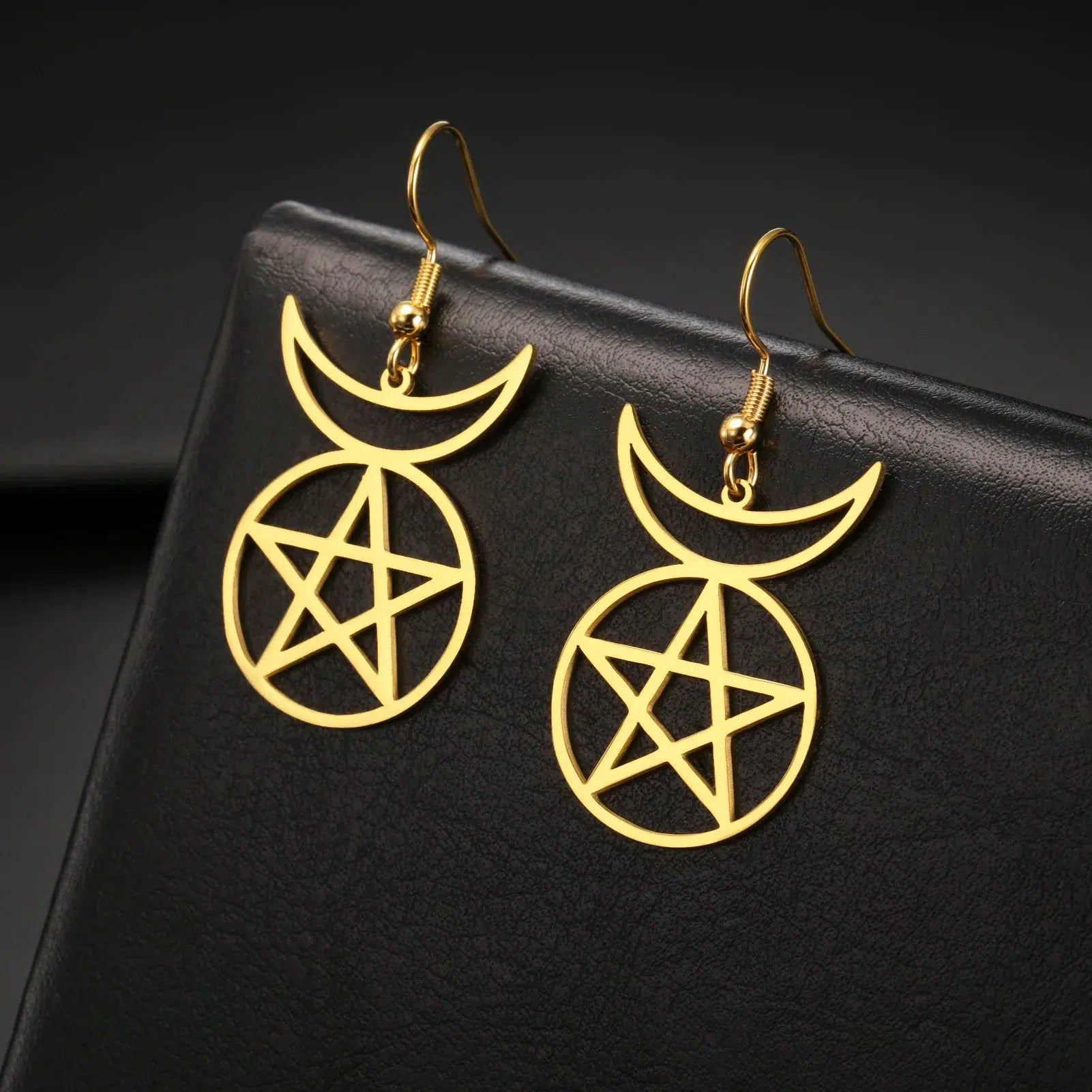 Pentacle Moon Witchcraft Earrings Wicca Amulet Jewelry-MoonChildWorld