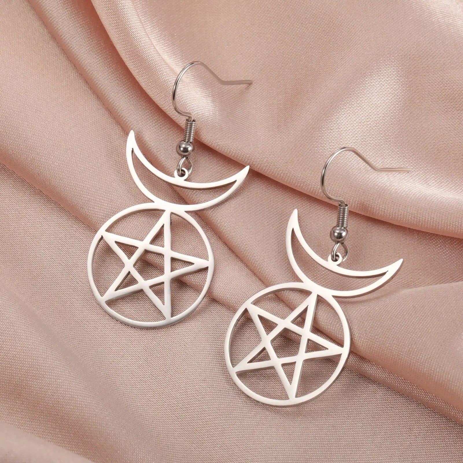 Pentacle Moon Witchcraft Earrings Wicca Amulet Jewelry-MoonChildWorld
