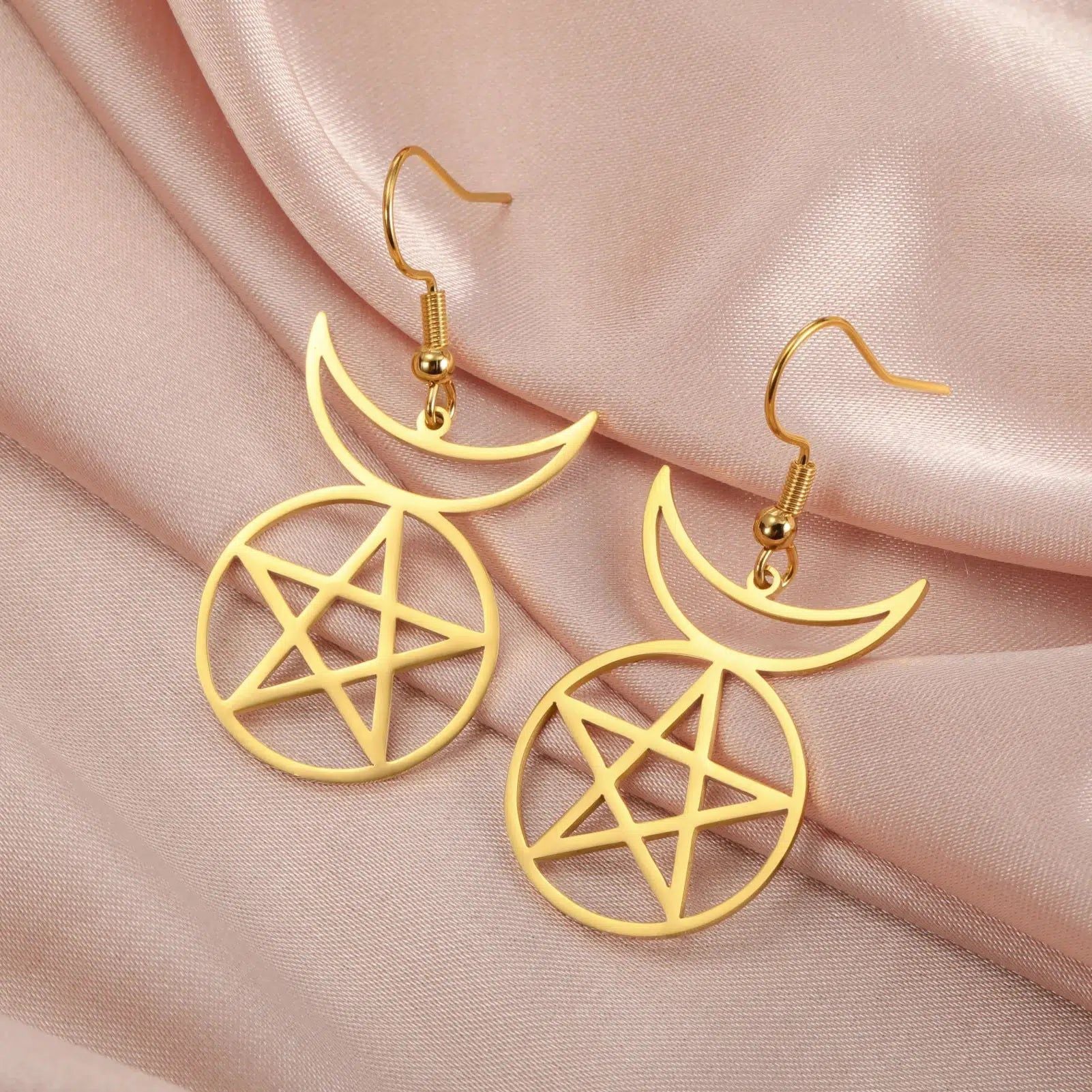 Pentacle Moon Witchcraft Earrings Wicca Amulet Jewelry-MoonChildWorld