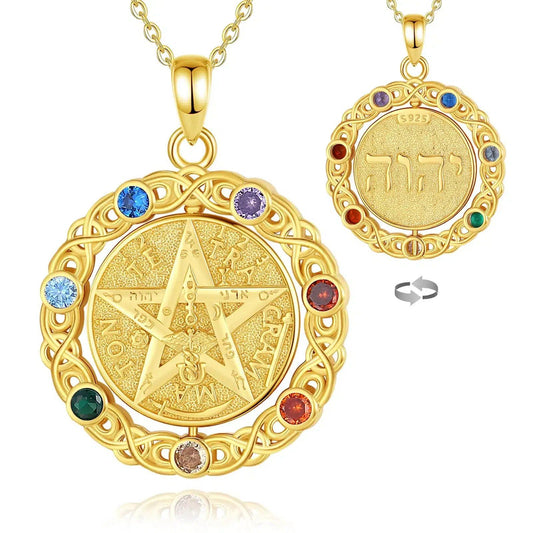 Pentacle Necklace 7 Color Chakra Rotatable Wiccan Necklace