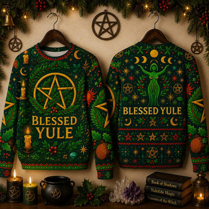Pentacle Pagan Christmas Sweatshirt Wicca Yule Sweater-MoonChildWorld