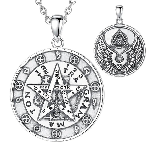 Pentacle Runes Necklace Pagan Jewelry