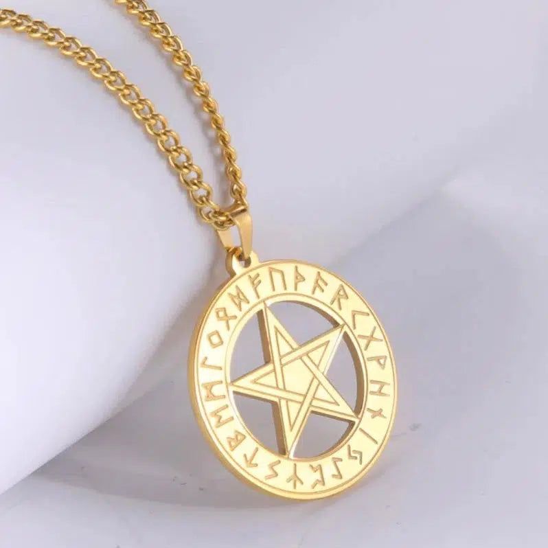 Pentacle Runes Pagan Necklace Wiccan Pentacle Necklace-MoonChildWorld