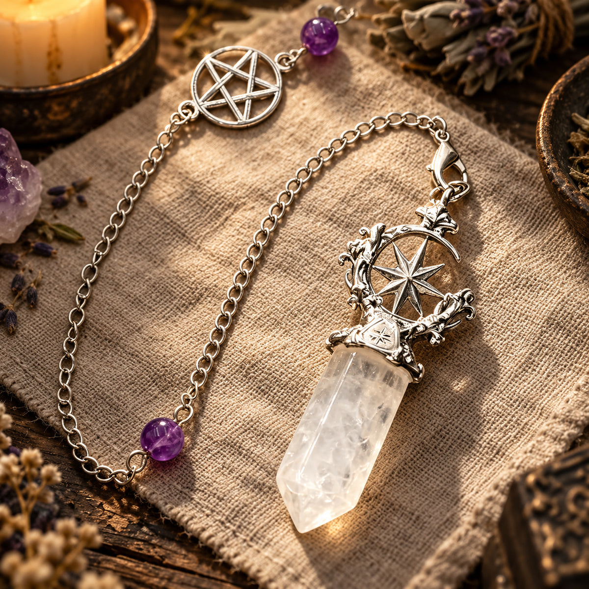 Pentacle Star Crystal Pendulum — ritual scene detail 3