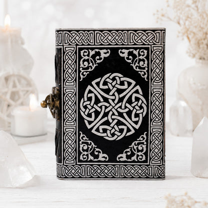 Pentacle Star Distressed Leather Journal – Vintage Witch Grimoire Sketchbook – leather journal, close-up cover detail