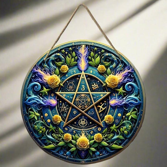 Pentacle Suncatcher Pagan Acrylic Round Sign Pentagram Wicca Wall Hanging-MoonChildWorld