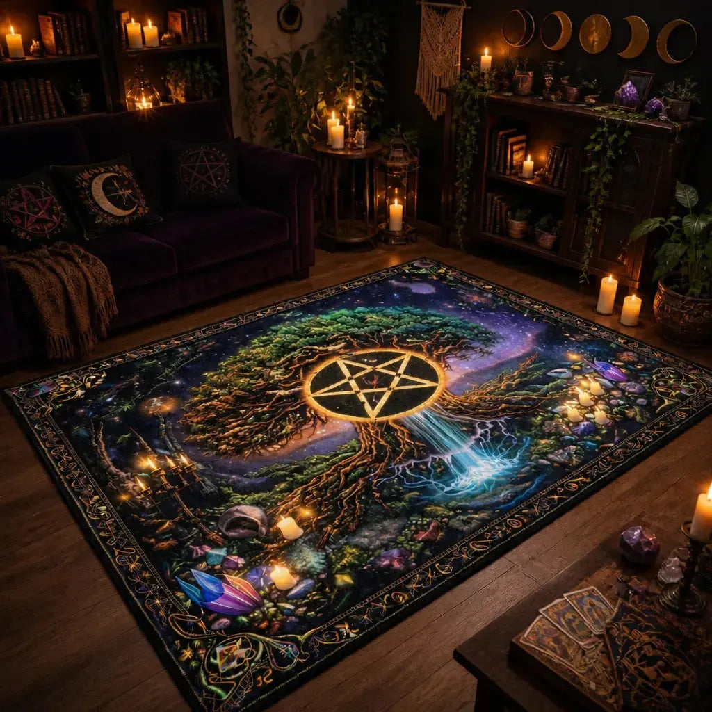 Pentacle Tree of Life Area Rug – Wicca Spiritual Carpet for Pagan Altar Room_mockup_1.webp