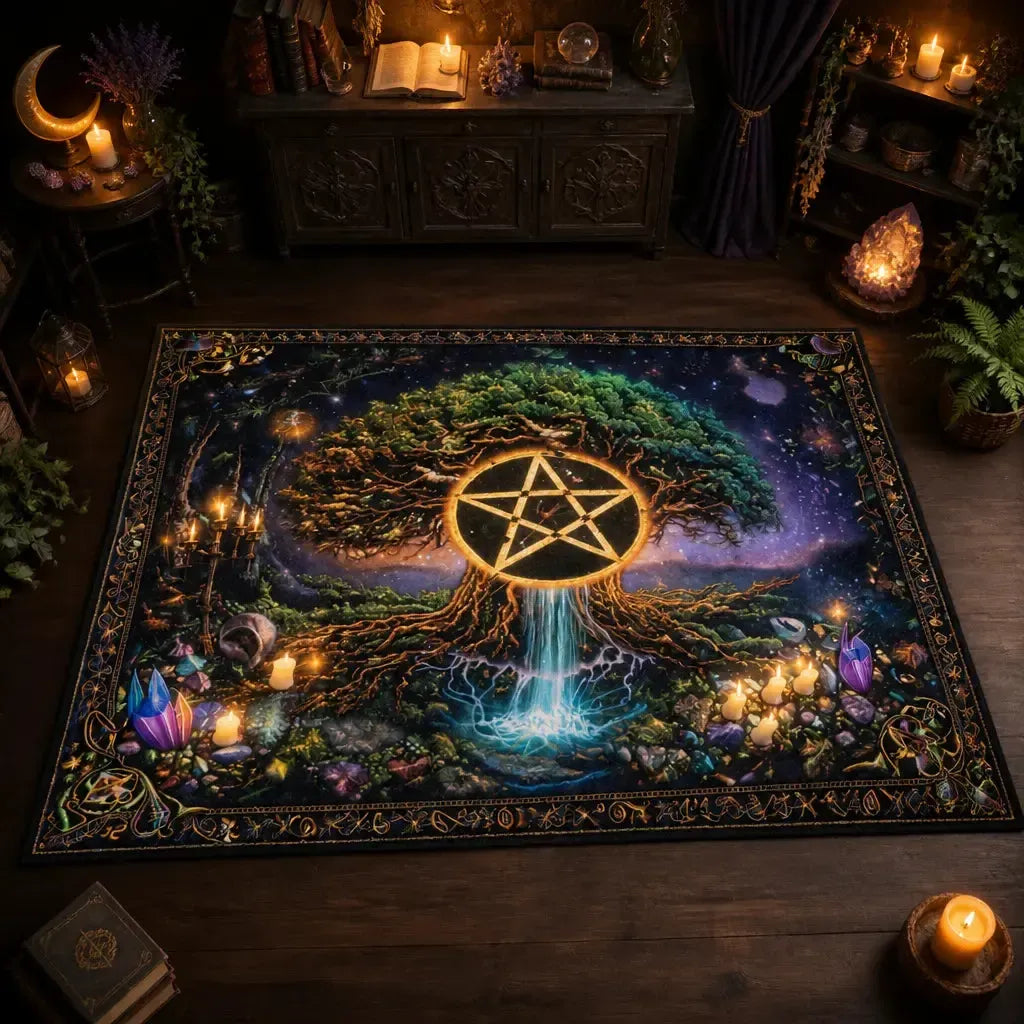Pentacle Tree of Life Area Rug – Wicca Spiritual Carpet for Pagan Altar Room_mockup_2.webp