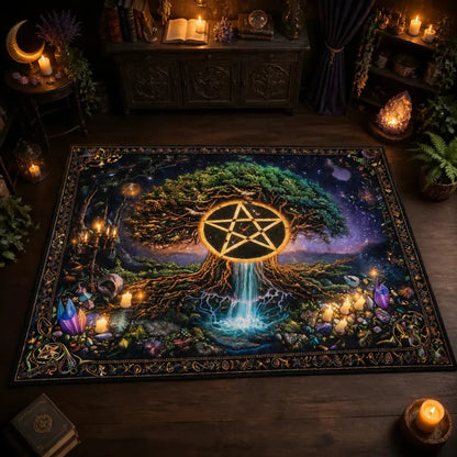 Pentacle Tree of Life Area Rug – Wicca Spiritual Carpet for Pagan Altar Room_mockup_2.webp
