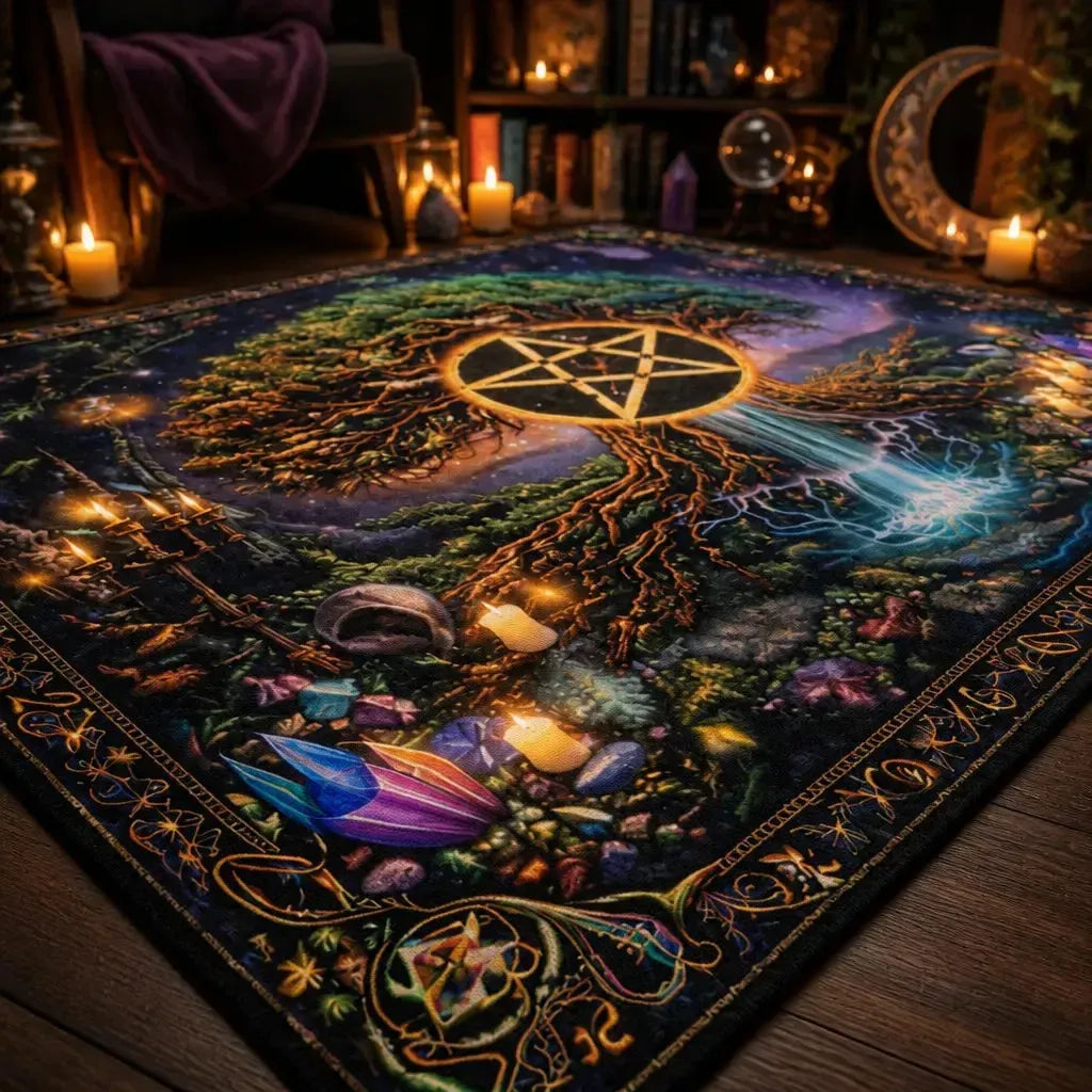 Pentacle Tree of Life Area Rug – Wicca Spiritual Carpet for Pagan Altar Room_mockup_3.webp