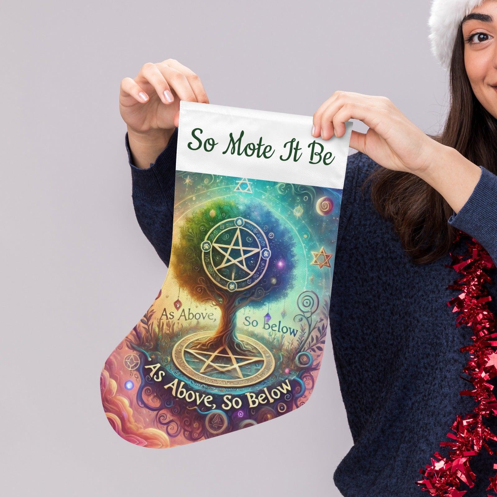 Pentacle Tree of Life Pagan Christmas Stocking for Yule Decorations-MoonChildWorld