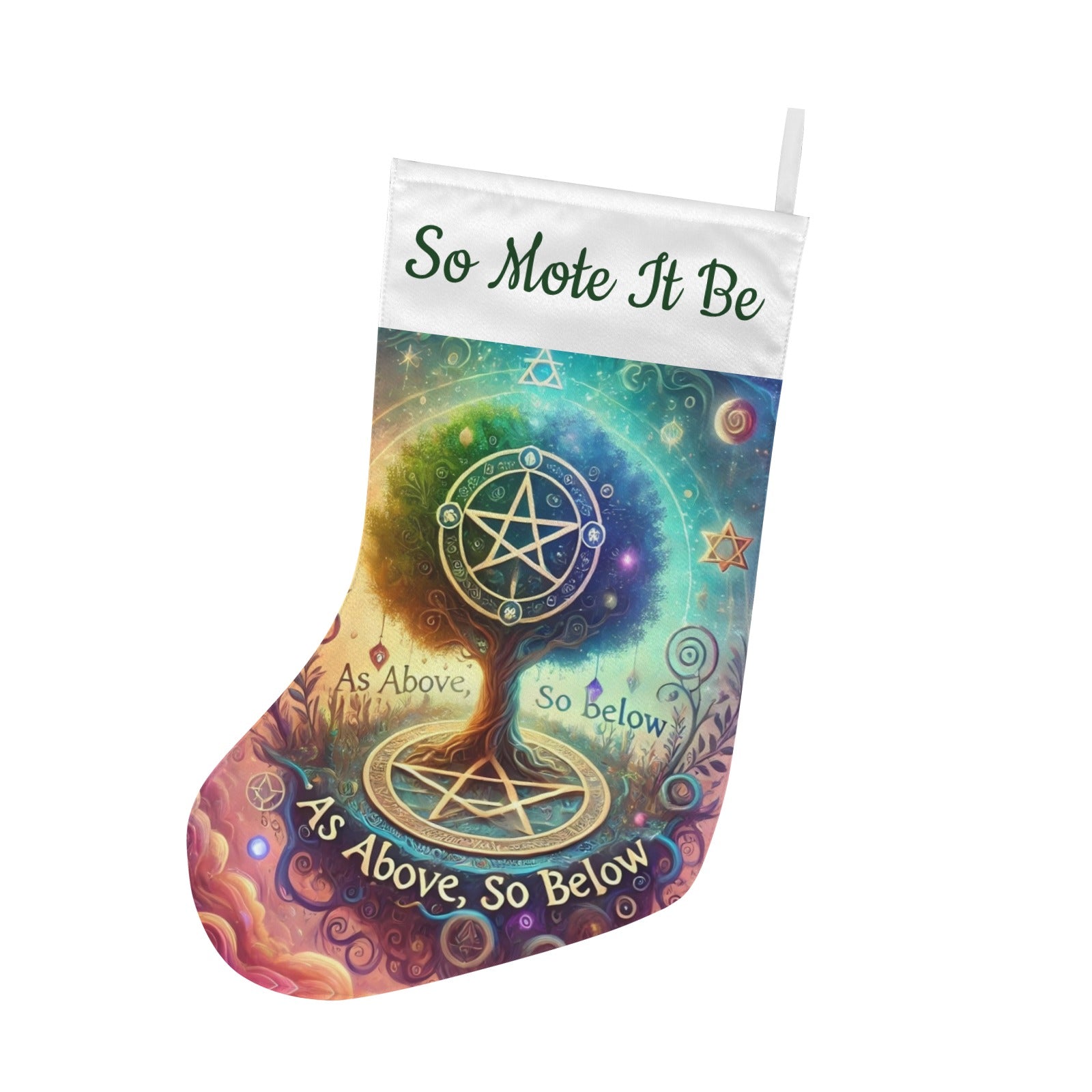 Pentacle Tree of Life Pagan Christmas Stocking for Yule Decorations-MoonChildWorld