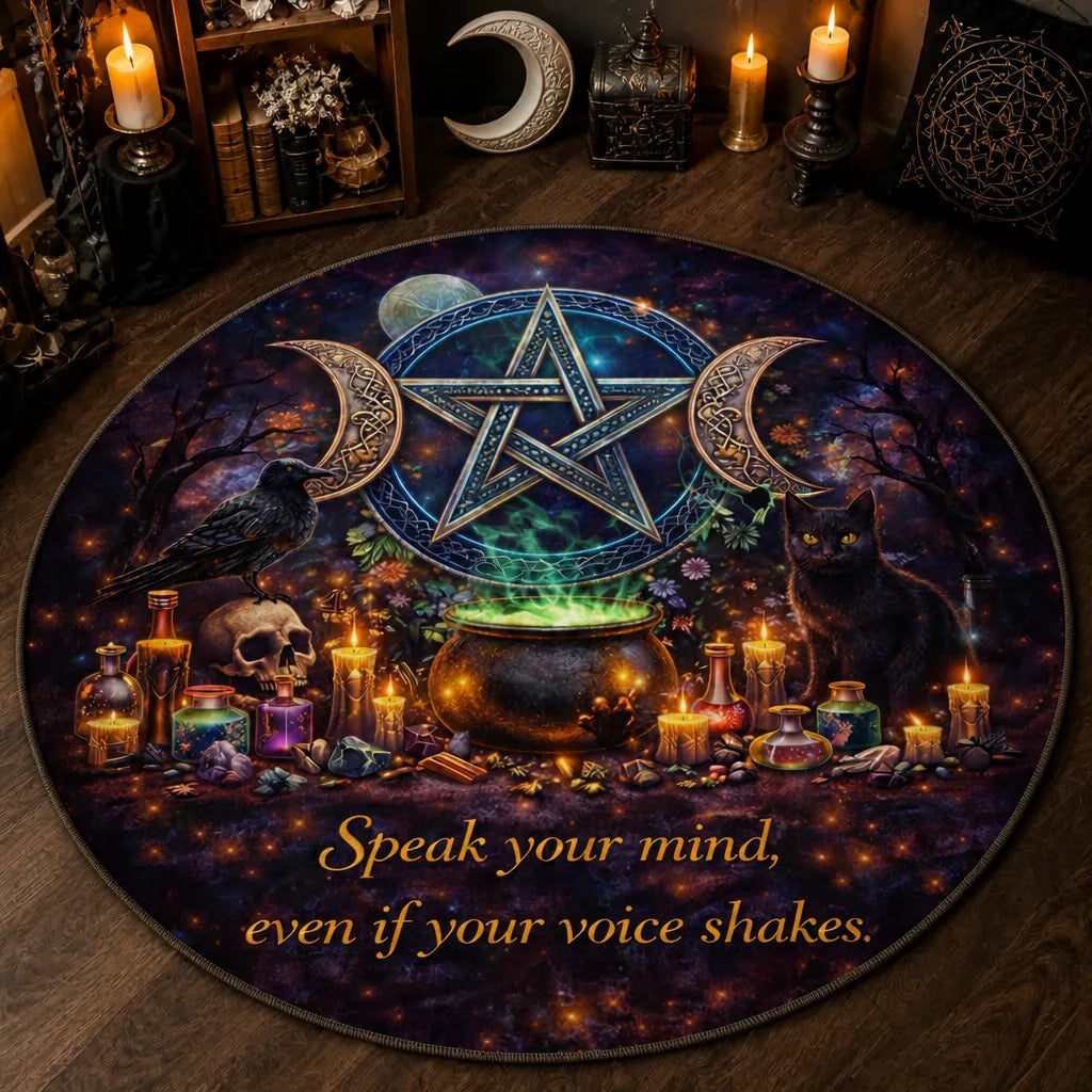 Pentacle Triple Moon Pagan Round Rug Wicca Raven and Cat Carpet for Witchy Home Decor_mockup_3.webp