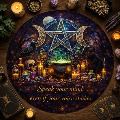 Pentacle Triple Moon Pagan Round Rug Wicca Raven and Cat Carpet for Witchy Home Decor_mockup_2.webp