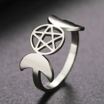 Pentacle Triple Moon Ring Wiccan Jewelry