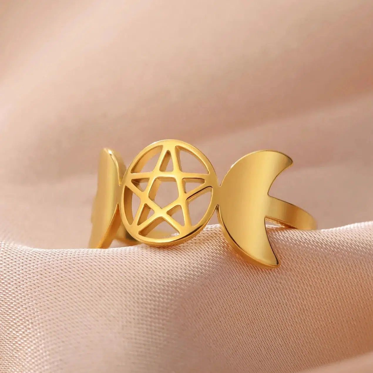 Pentacle Triple Moon Ring Wiccan Jewelry-MoonChildWorld