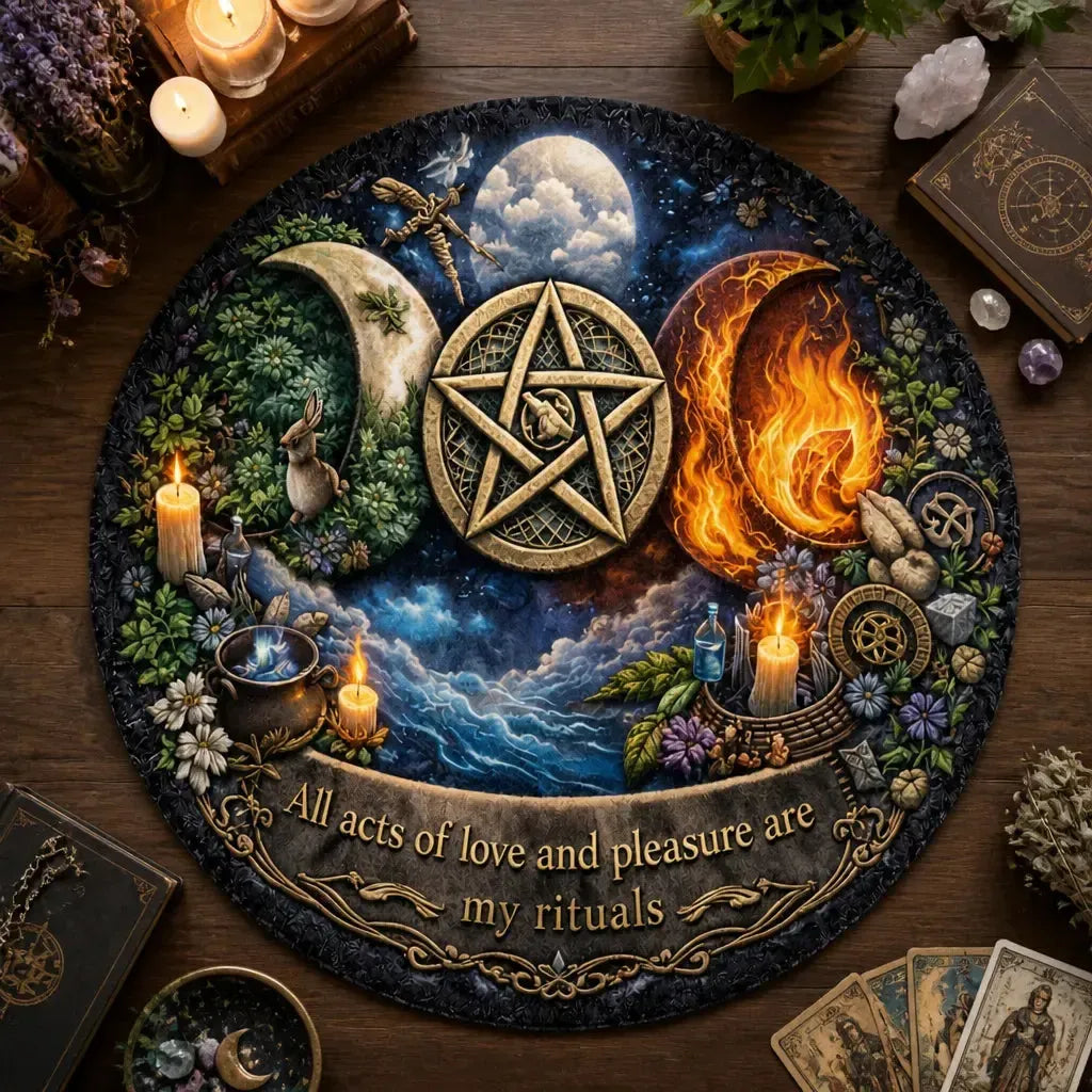 Pentacle Triple Moon Wiccan Round Rug Pagan Carpet Witchy Home Decor_mockup_2.webp