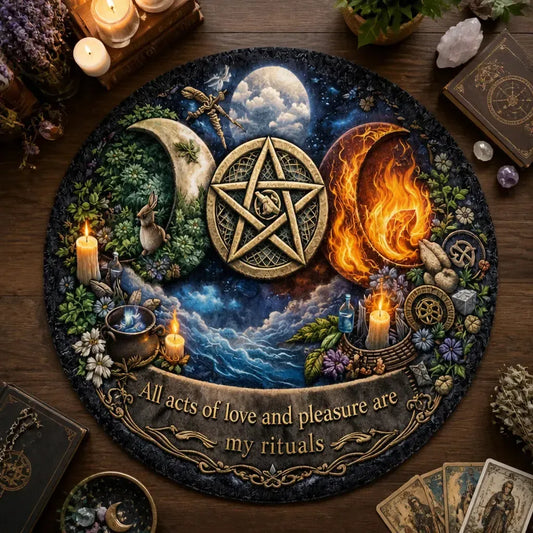Pentacle Triple Moon Wiccan Round Rug Pagan Carpet Witchy Home Decor_mockup_2.webp