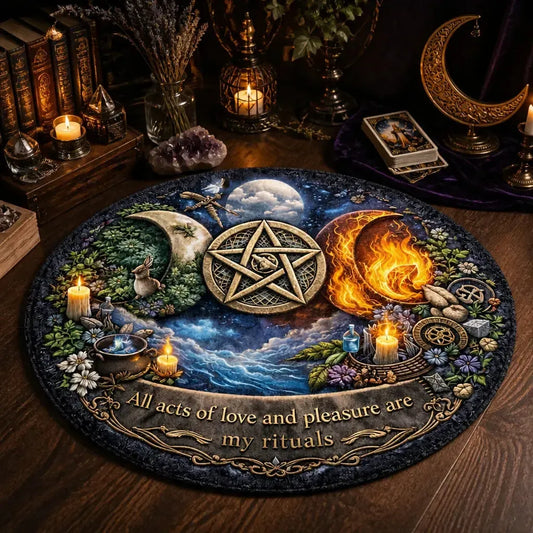 Pentacle Triple Moon Wiccan Round Rug Pagan Carpet Witchy Home Decor_mockup_3.webp