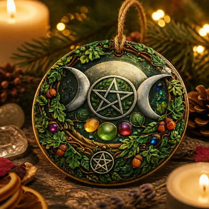 Pentacle Triple Moon Yule Ceramic Ornament – Pagan Yule Ornament_mockup_2.webp