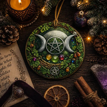 Pentacle Triple Moon Yule Ceramic Ornament – Pagan Yule Ornament_mockup_3.webp