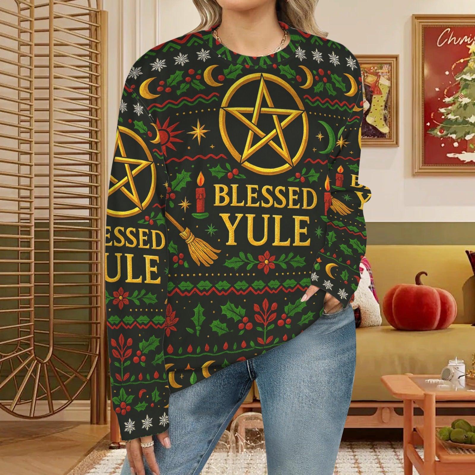 Pentacle Wicca Christmas Sweatshirt Blessed Yule Goddess Pagan Sweater-MoonChildWorld