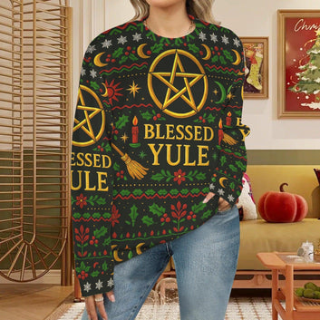 Pentacle Wicca Christmas Sweatshirt Blessed Yule Goddess Pagan Sweater-MoonChildWorld