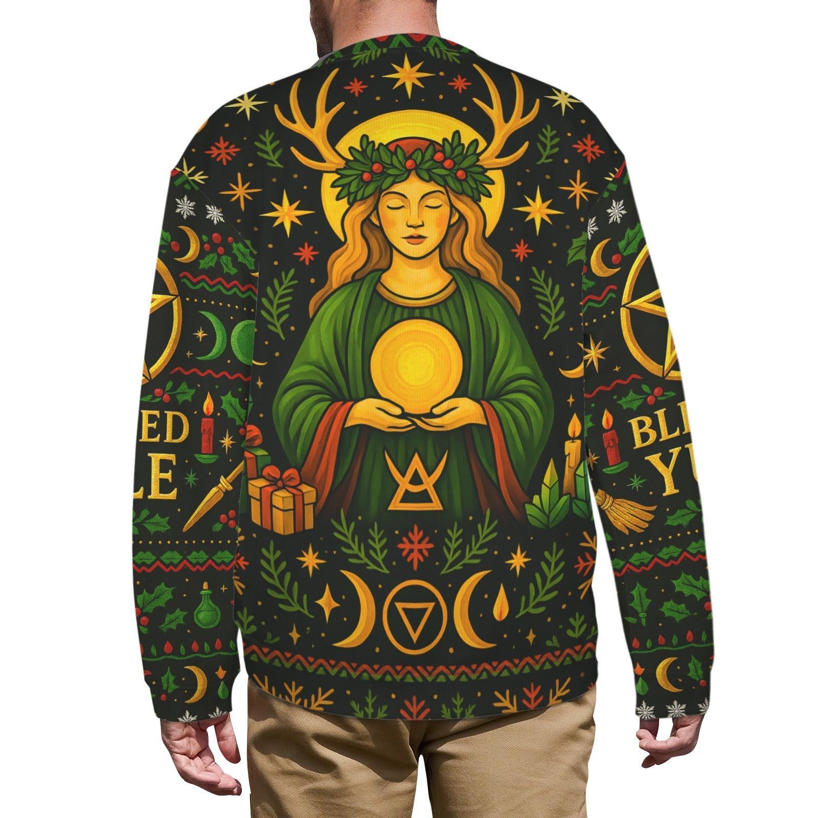 Pentacle Wicca Christmas Sweatshirt Blessed Yule Goddess Pagan Sweater-MoonChildWorld