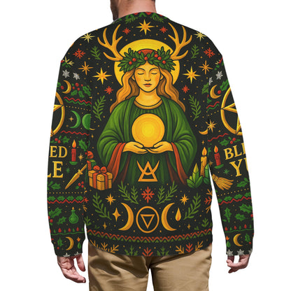 Pentacle Wicca Christmas Sweatshirt Blessed Yule Goddess Pagan Sweater-MoonChildWorld