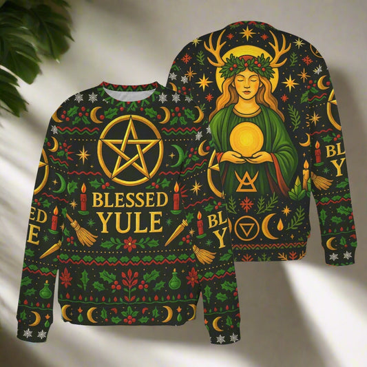 Pentacle Wicca Christmas Sweatshirt Blessed Yule Goddess Pagan Sweater-MoonChildWorld