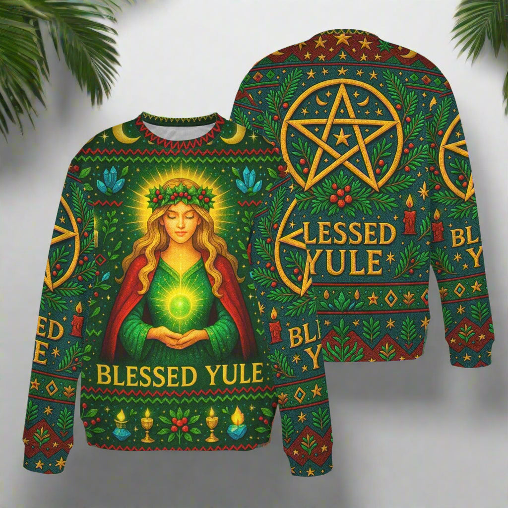 Pentacle Wicca Christmas Sweatshirt Blessed Yule Goddess Pagan Sweatshirt-MoonChildWorld