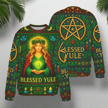 Pentacle Wicca Christmas Sweatshirt Blessed Yule Goddess Pagan Sweatshirt-MoonChildWorld