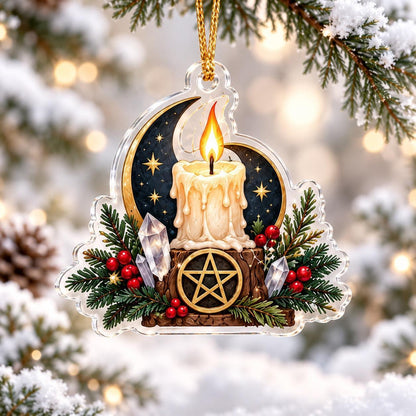 Pentacle Wiccan Acrylic Ornament Set – Witchy Yule Christmas Tree Decor – Candle Moon Pentacle ornament