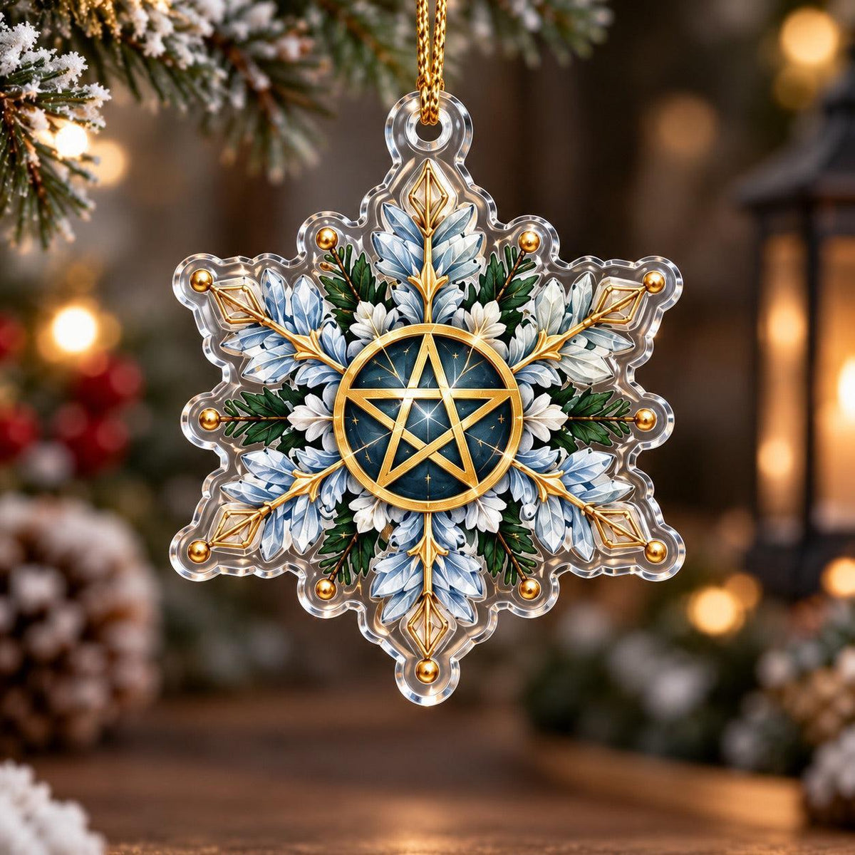 Pentacle Wiccan Acrylic Ornament Set – Witchy Yule Christmas Tree Decor – Snowflake Pentacle ornament