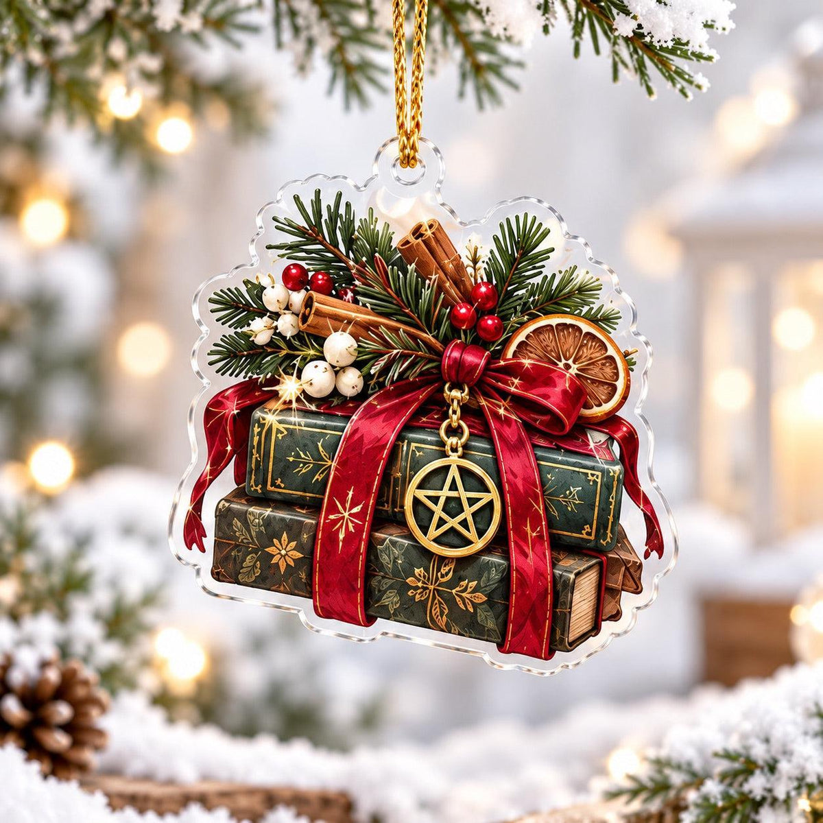 Pentacle Wiccan Acrylic Ornament Set – Witchy Yule Christmas Tree Decor – Spellbook Pentacle ornament